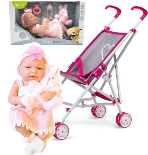 Lalka Bobas baby butelka smoczek +wózek spacerówka