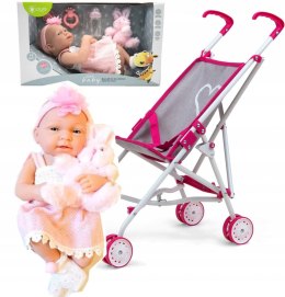 Lalka Bobas baby butelka smoczek +wózek spacerówka