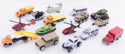 Zestaw pojazdów 16 szt. Armia, Policja, Helikopter Zestaw pojazdów 16 szt. Armia, Policja, Helikopter