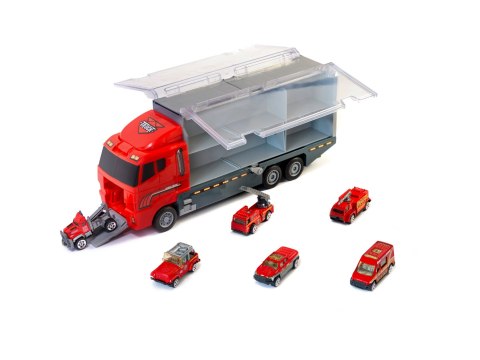 Transporter ciężarówka TIR wyrzutnia + metalowe auta straż pożarna Transporter ciężarówka TIR wyrzutnia + metalowe auta straż pożarna