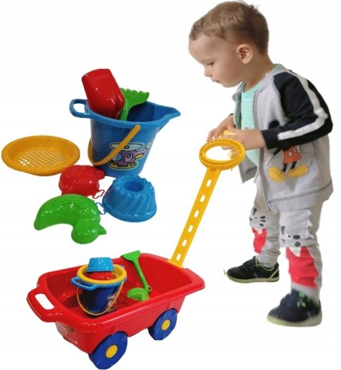 Wózek z rączką do ciągnięcia taczka wóz +wiaderko Wózek z rączką do ciągnięcia taczka wóz +wiaderko