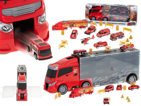 Transporter ciężarówka TIR wyrzutnia w walizce + 7 aut straż pożarna Transporter ciężarówka TIR wyrzutnia w walizce + 7 aut straż pożarna
