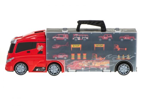 Transporter ciężarówka TIR wyrzutnia w walizce + 7 aut straż pożarna Transporter ciężarówka TIR wyrzutnia w walizce + 7 aut straż pożarna