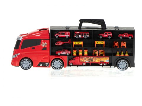 Transporter ciężarówka TIR wyrzutnia w walizce + 7 aut straż pożarna Transporter ciężarówka TIR wyrzutnia w walizce + 7 aut straż pożarna