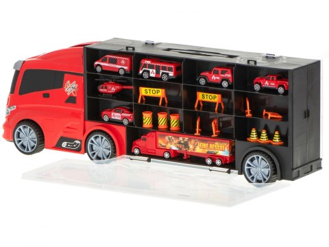 Transporter ciężarówka TIR wyrzutnia w walizce + 7 aut straż pożarna Transporter ciężarówka TIR wyrzutnia w walizce + 7 aut straż pożarna
