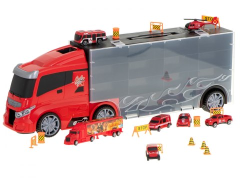 Transporter ciężarówka TIR wyrzutnia w walizce + 7 aut straż pożarna Transporter ciężarówka TIR wyrzutnia w walizce + 7 aut straż pożarna