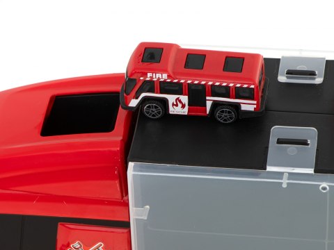 Transporter ciężarówka TIR wyrzutnia w walizce + 7 aut straż pożarna Transporter ciężarówka TIR wyrzutnia w walizce + 7 aut straż pożarna