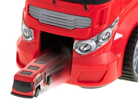 Transporter ciężarówka TIR wyrzutnia w walizce + 7 aut straż pożarna Transporter ciężarówka TIR wyrzutnia w walizce + 7 aut straż pożarna