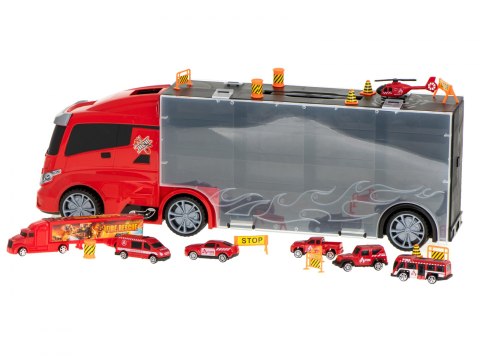 Transporter ciężarówka TIR wyrzutnia w walizce + 7 aut straż pożarna Transporter ciężarówka TIR wyrzutnia w walizce + 7 aut straż pożarna
