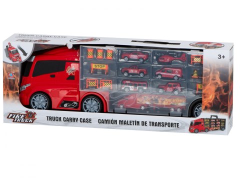 Transporter ciężarówka TIR wyrzutnia w walizce + 7 aut straż pożarna Transporter ciężarówka TIR wyrzutnia w walizce + 7 aut straż pożarna