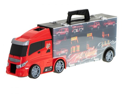 Transporter ciężarówka TIR wyrzutnia w walizce + 7 aut straż pożarna Transporter ciężarówka TIR wyrzutnia w walizce + 7 aut straż pożarna